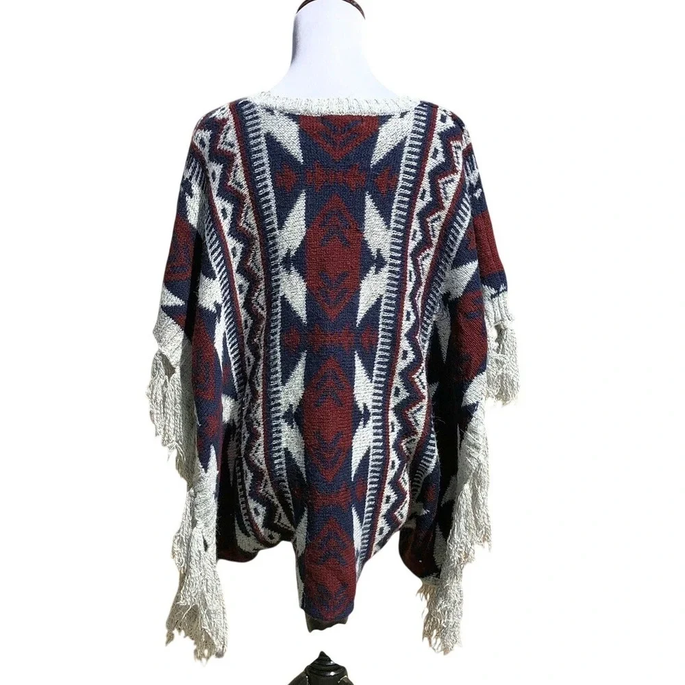 Elodie Poncho Mohair Boho Western Poncho Fringe Sweater Small‎ Southwest Hippie